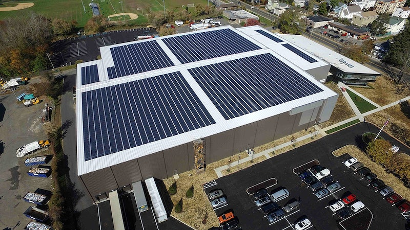 Factory with solar panels.