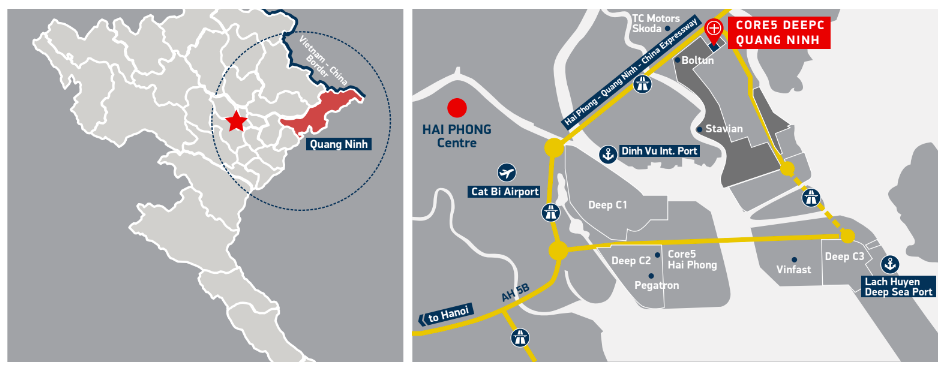 CORE5 Quang Ninh is located near international gateways.